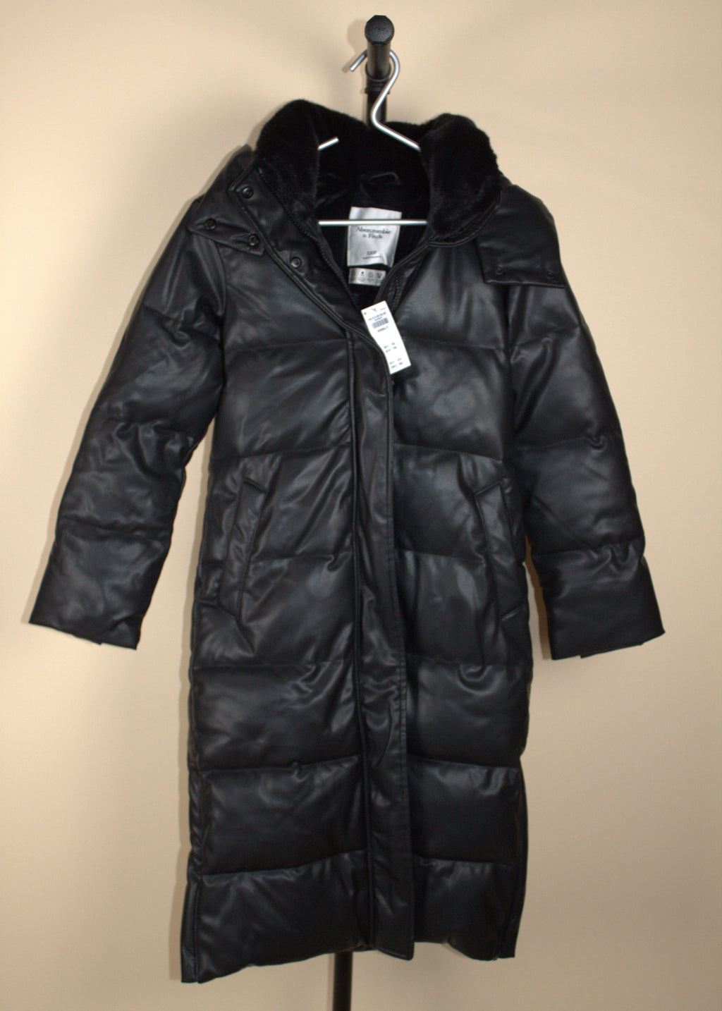 Abercrombie & Fitch Black Vegan Leather Long Puffer Jacket (New with Tags)