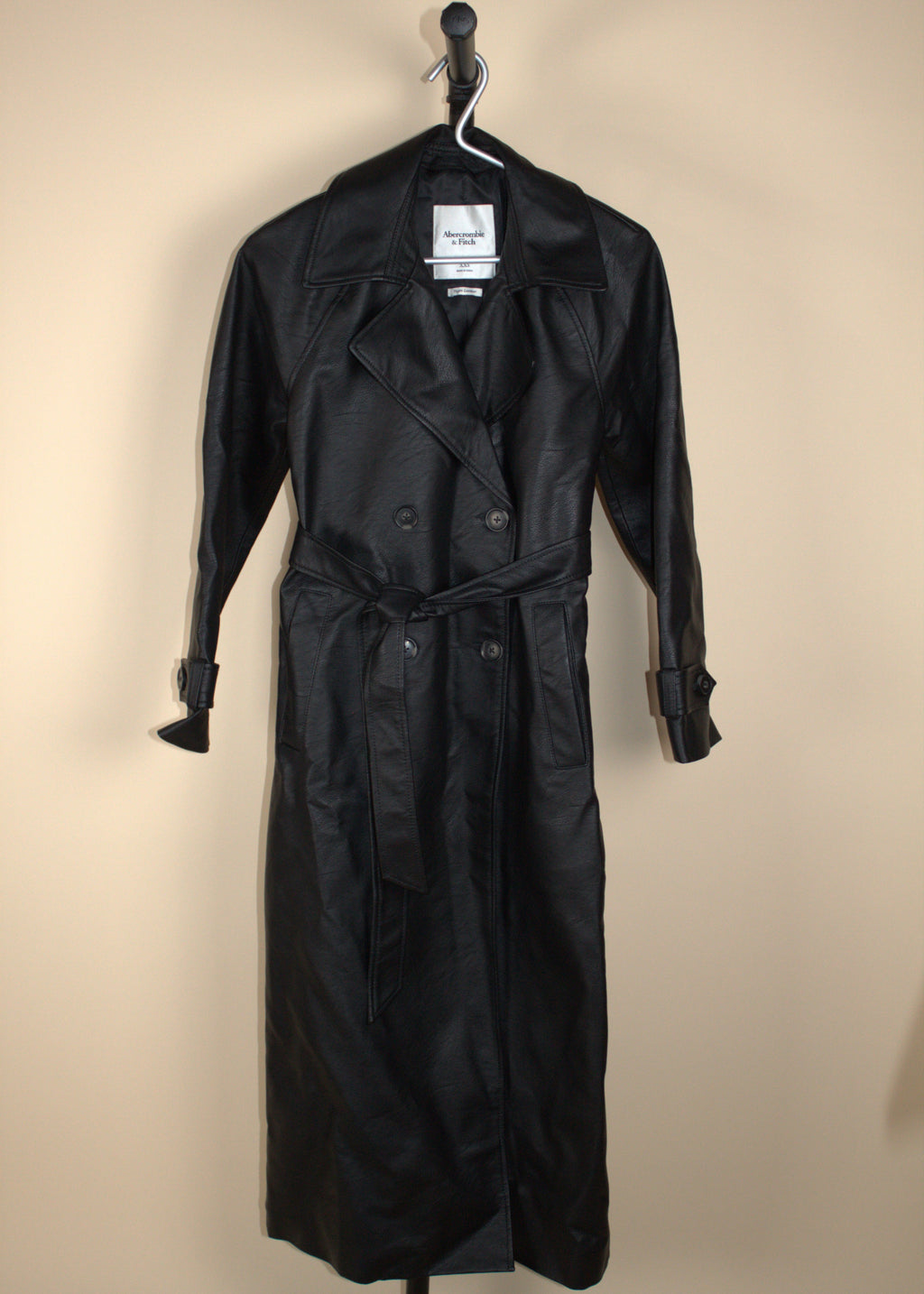 Abercrombie & Fitch Black Vegan Leather Trench Coat