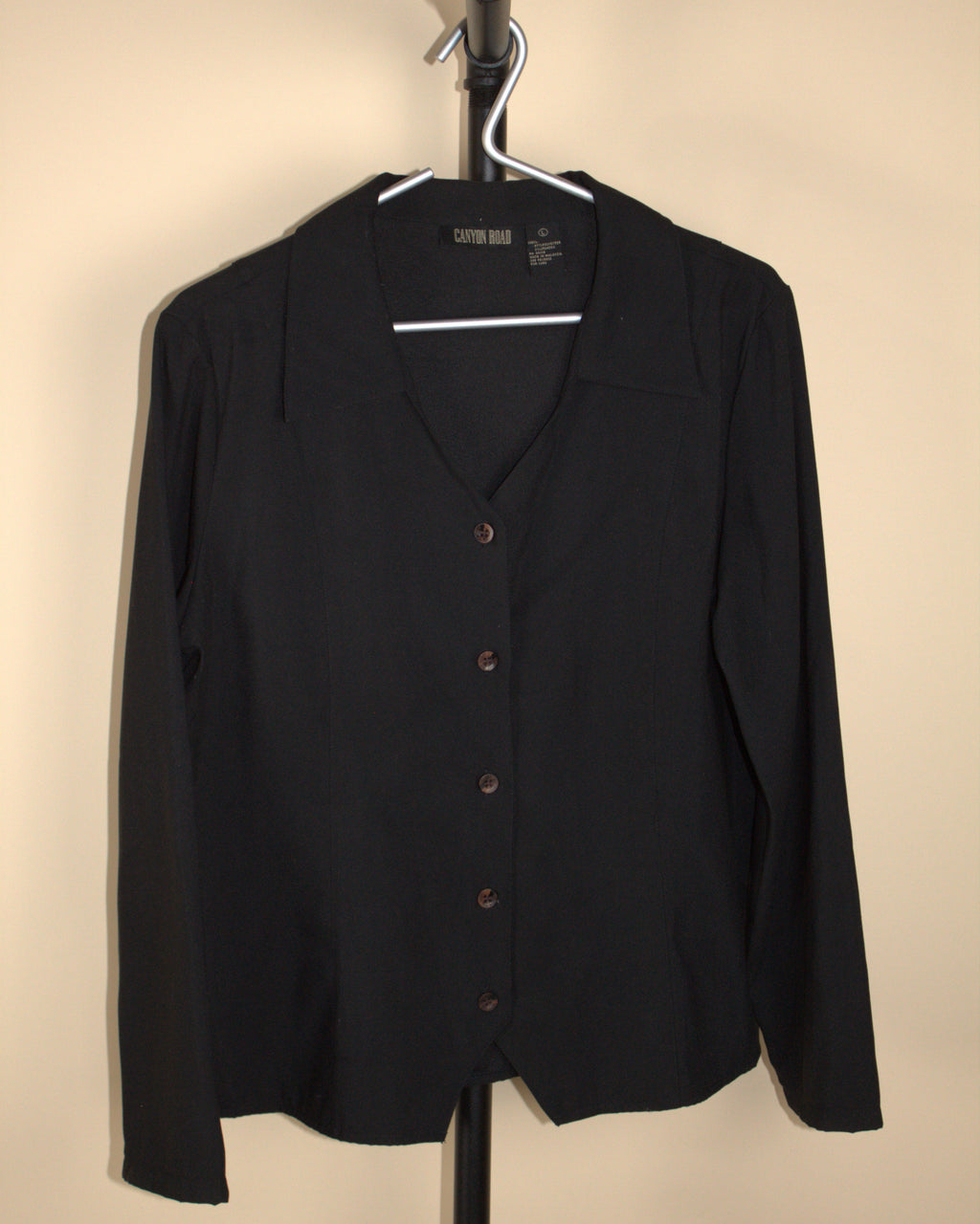 Black V-Neck Button Up Shirt