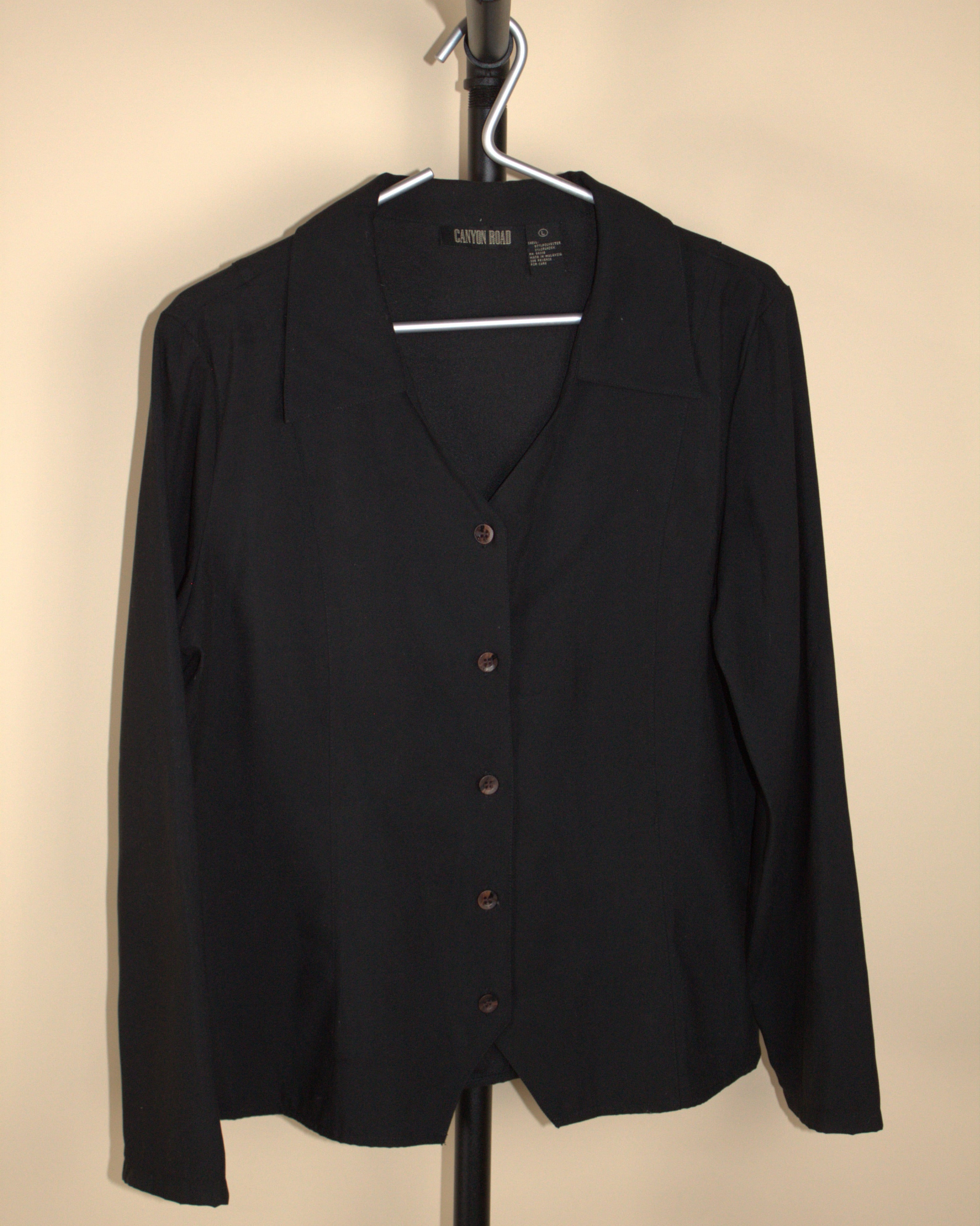 Black V-Neck Button Up Shirt