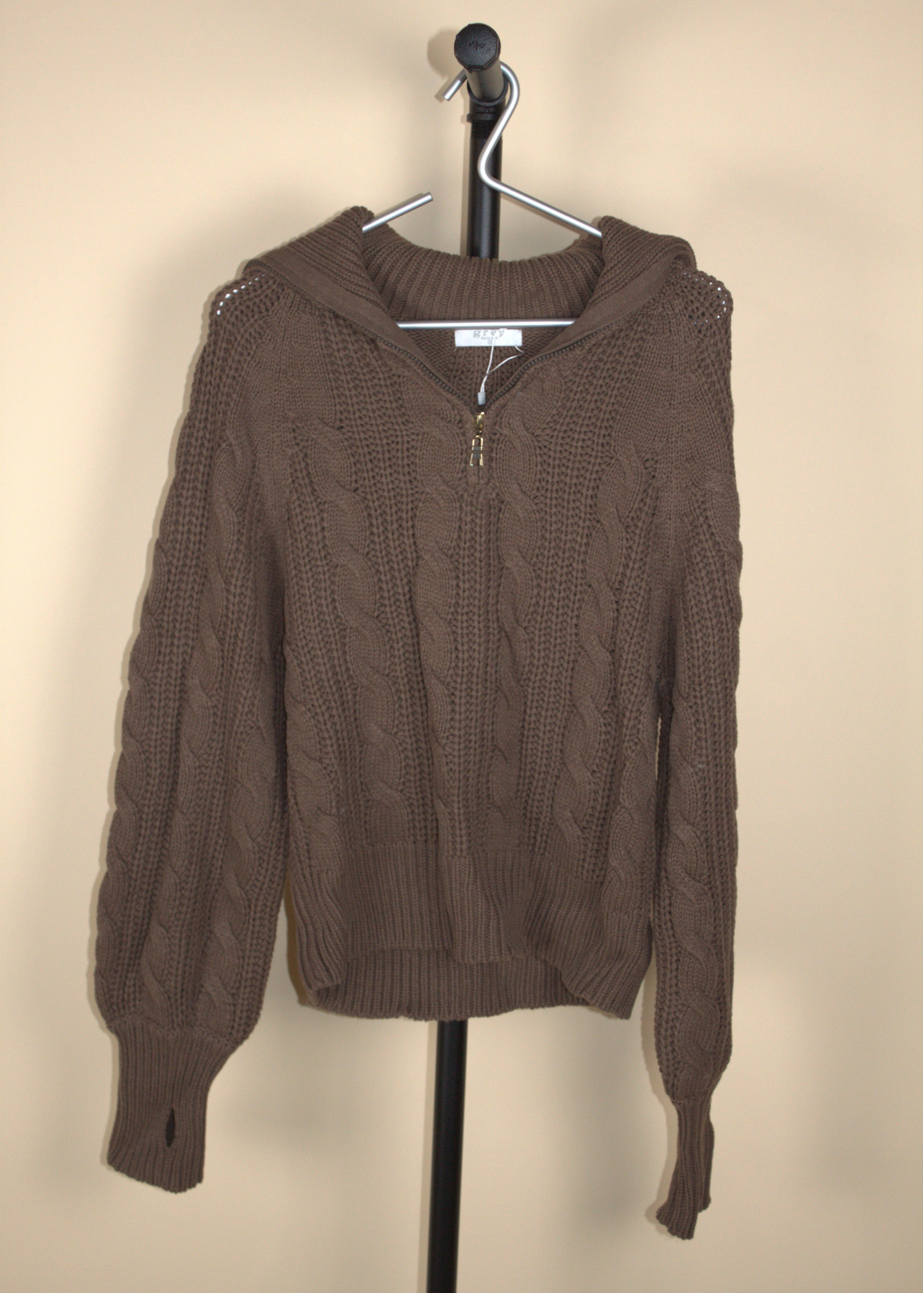 Grey Bandit Brown Cable Knit Sweater
