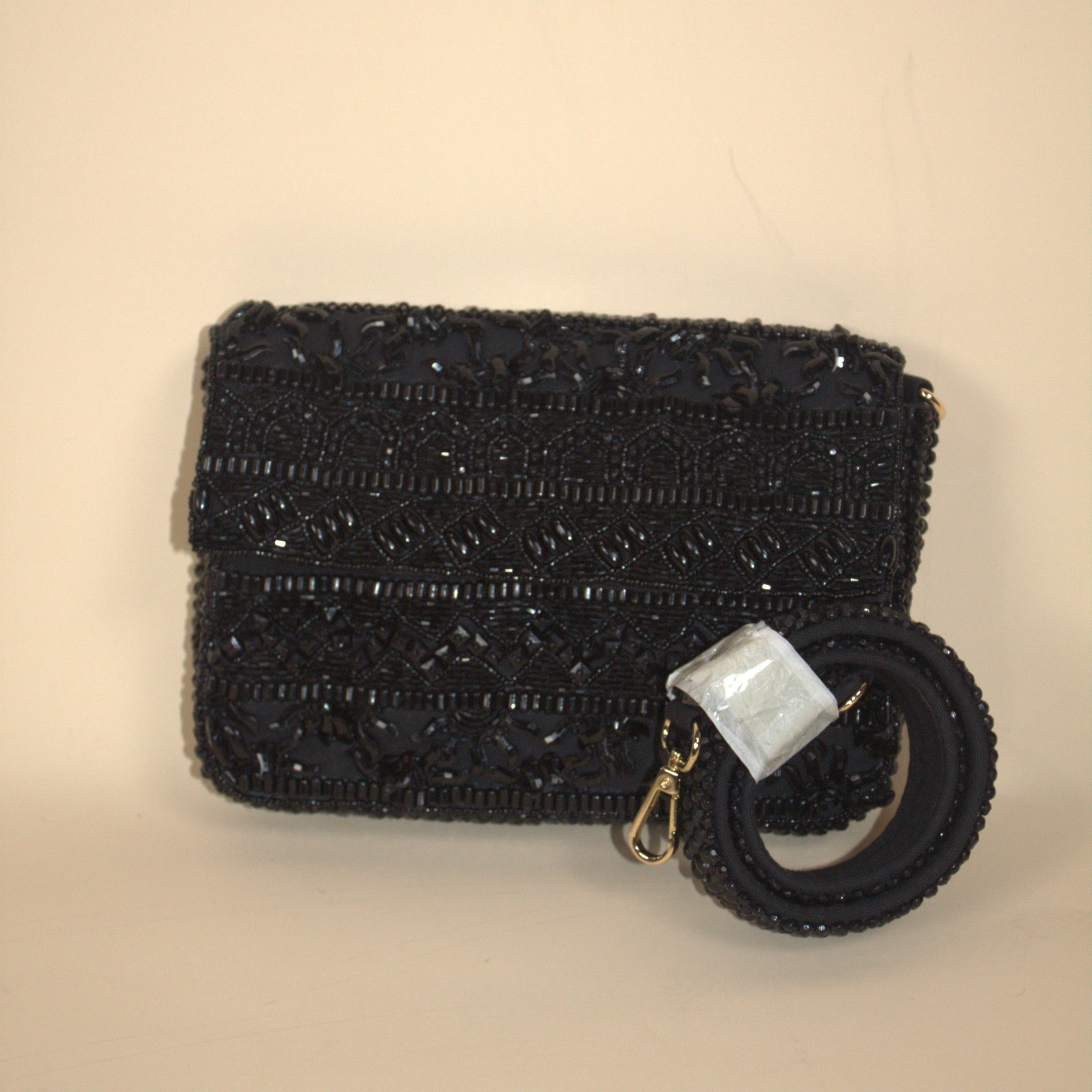 Lulus Black Beaded Clutch with Removable Strap