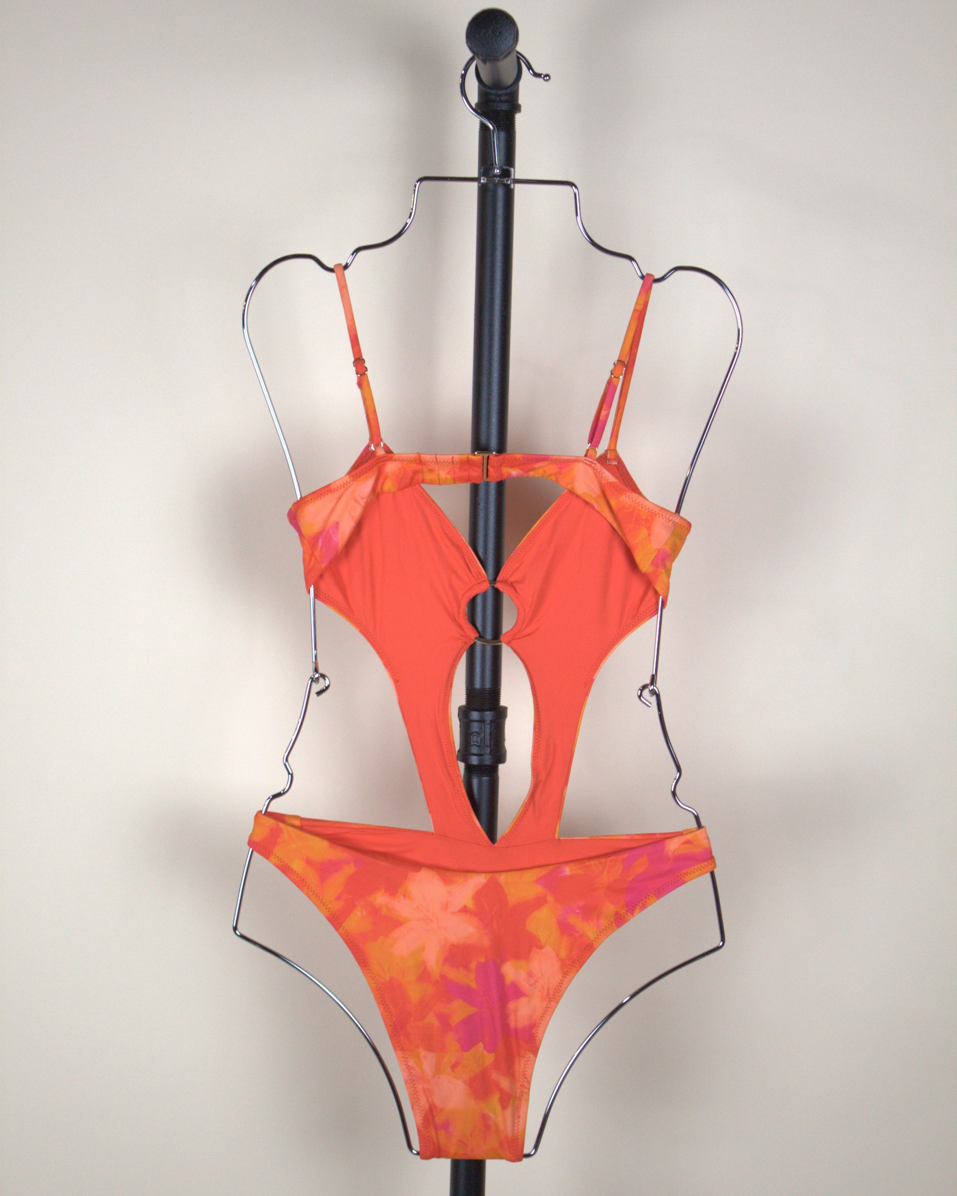 437 Orange and Pink One Piece Swimsuit with Sarong