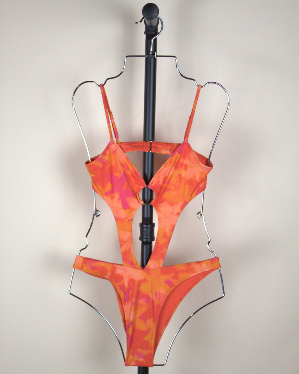 437 Orange and Pink One Piece Swimsuit with Sarong