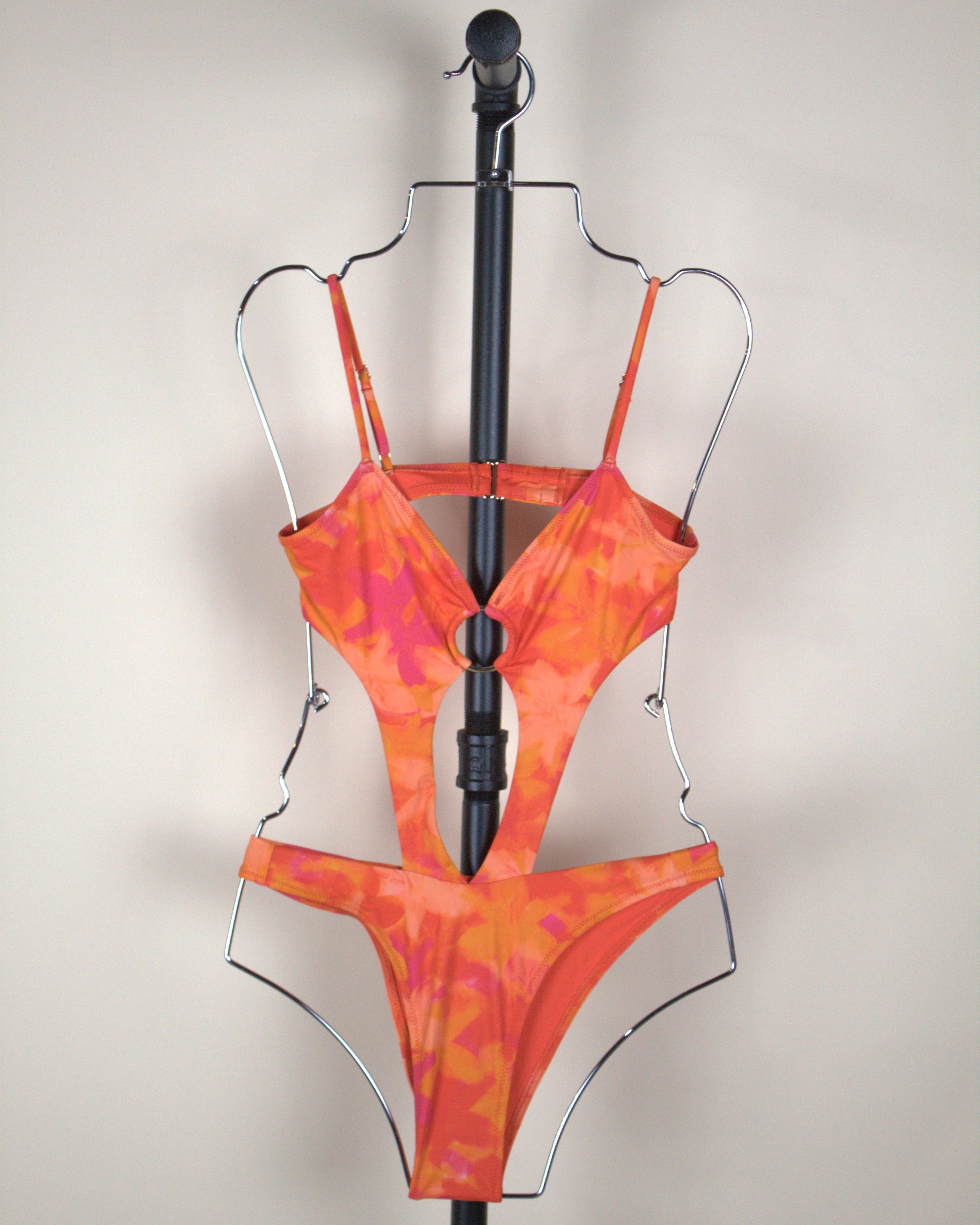 437 Orange and Pink One Piece Swimsuit with Sarong