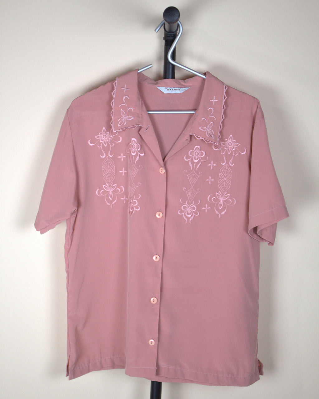 Pink Embroidered Button Up Top