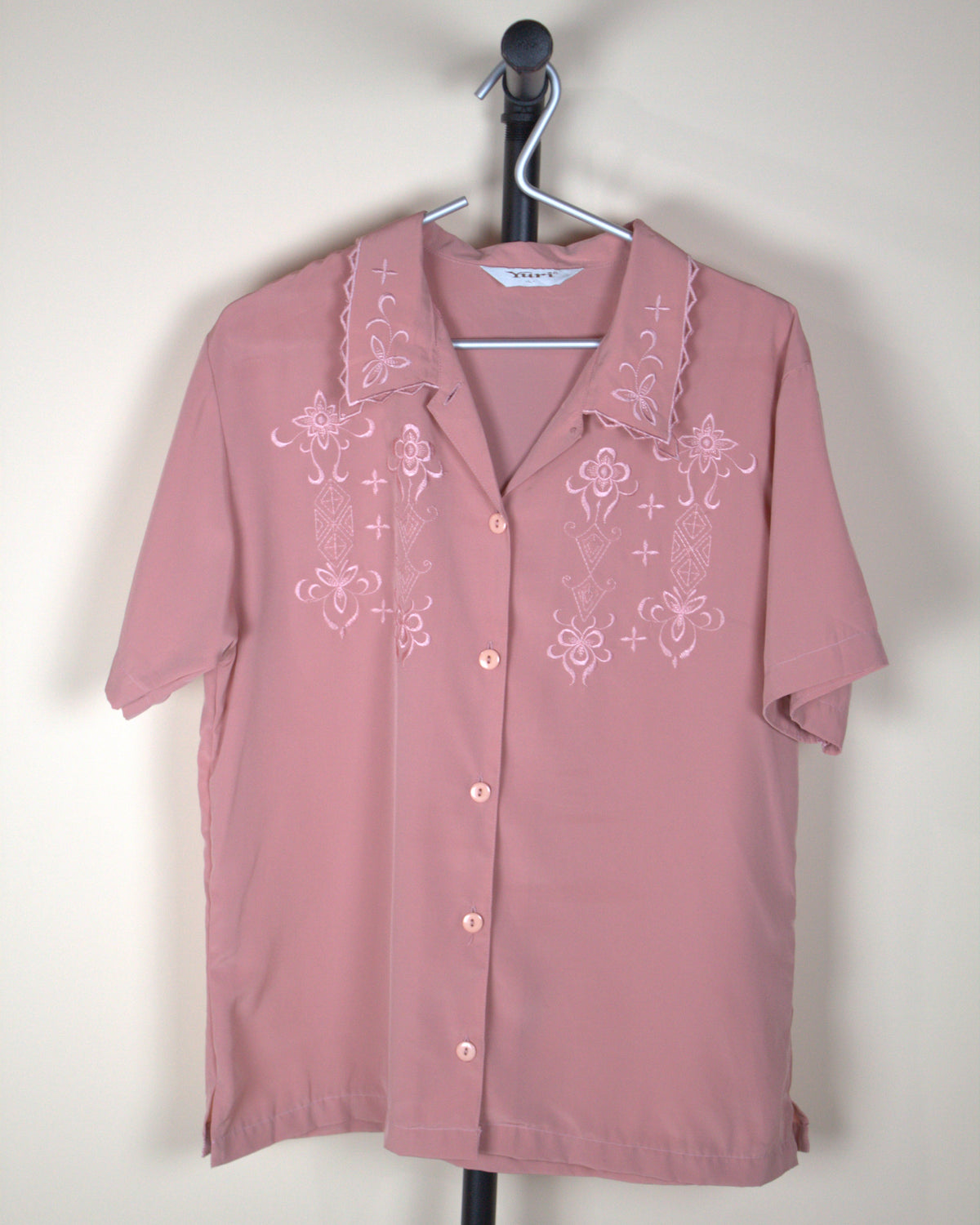 Pink Embroidered Button Up Top