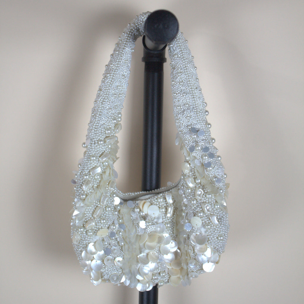 White Beaded and Shell Detailed Bag
