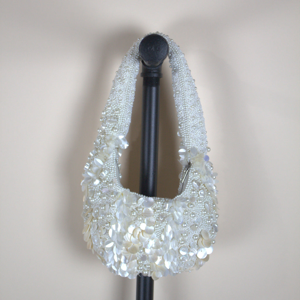 White Beaded and Shell Detailed Bag