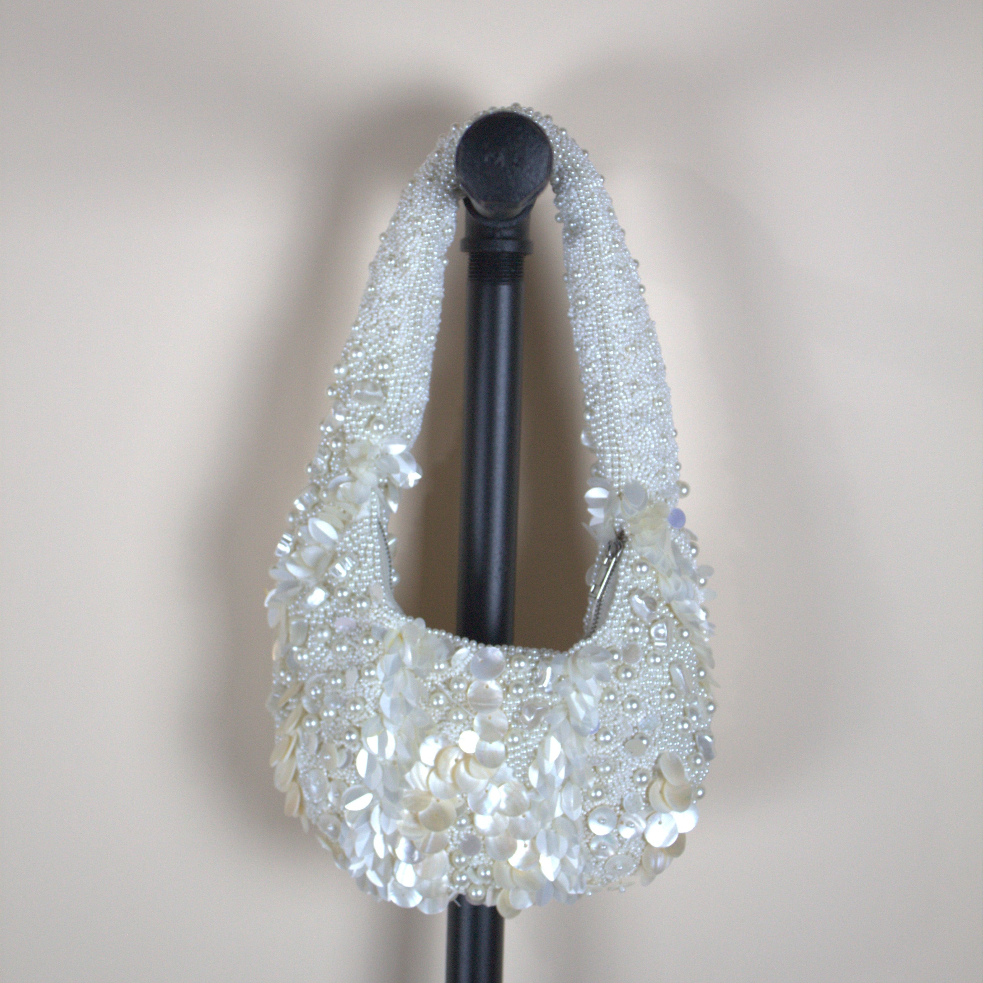 White Beaded and Shell Detailed Bag