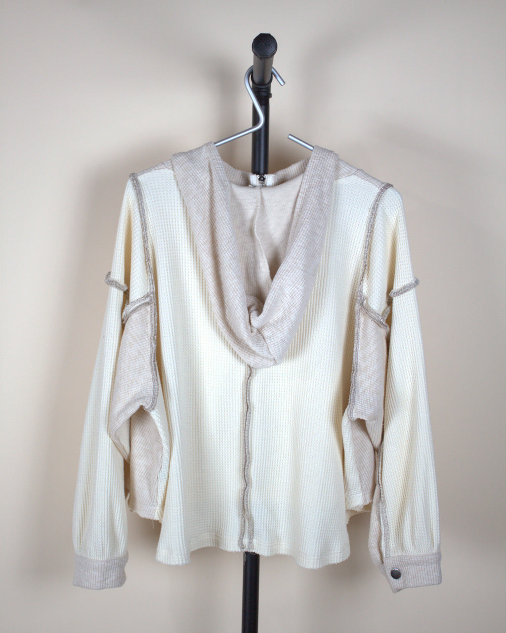 POL Cream Waffle Knit Hooded Pullover