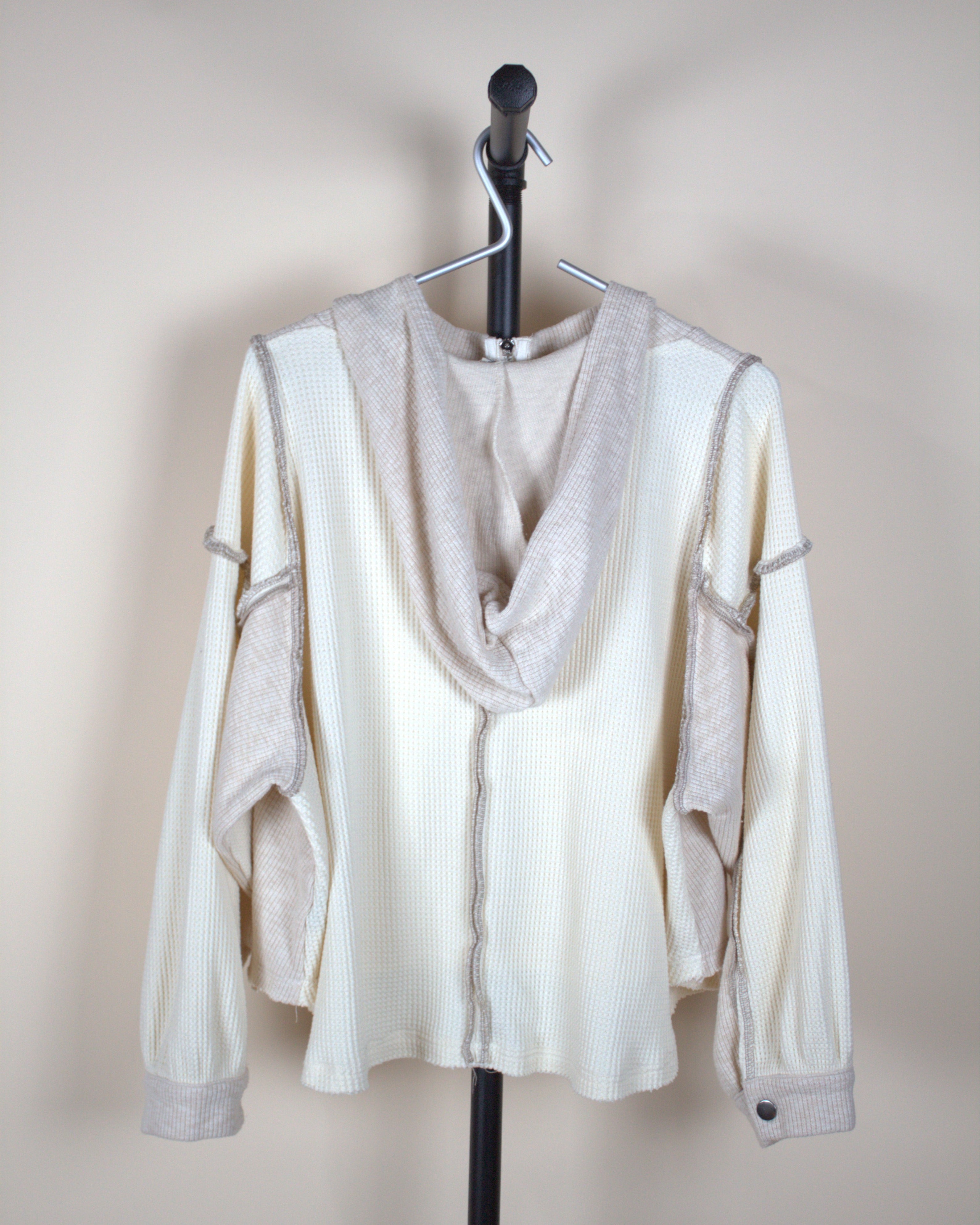 POL Cream Waffle Knit Hooded Pullover