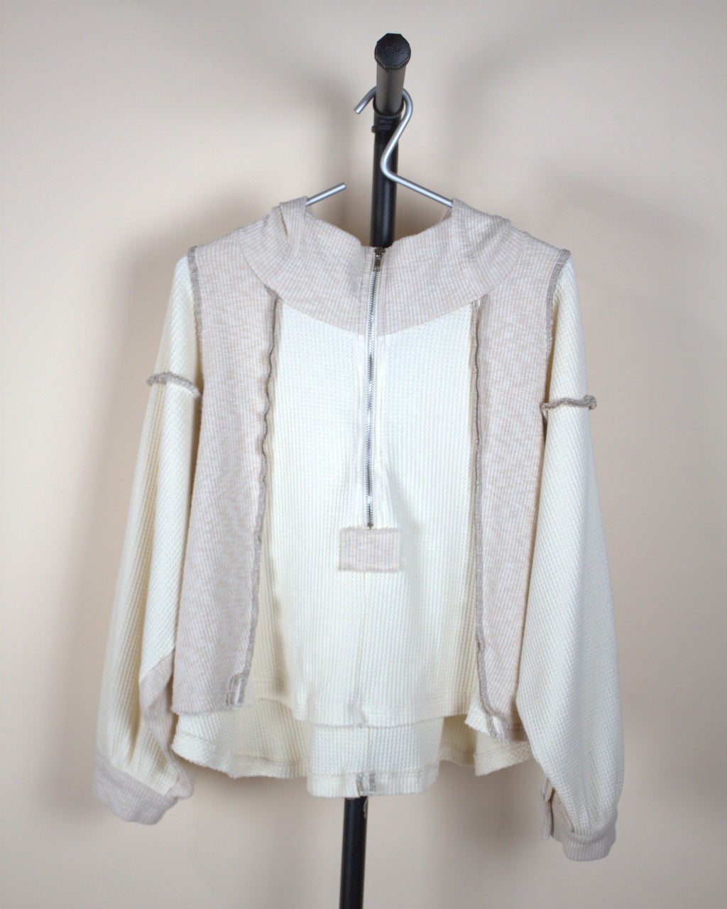 POL Cream Waffle Knit Hooded Pullover
