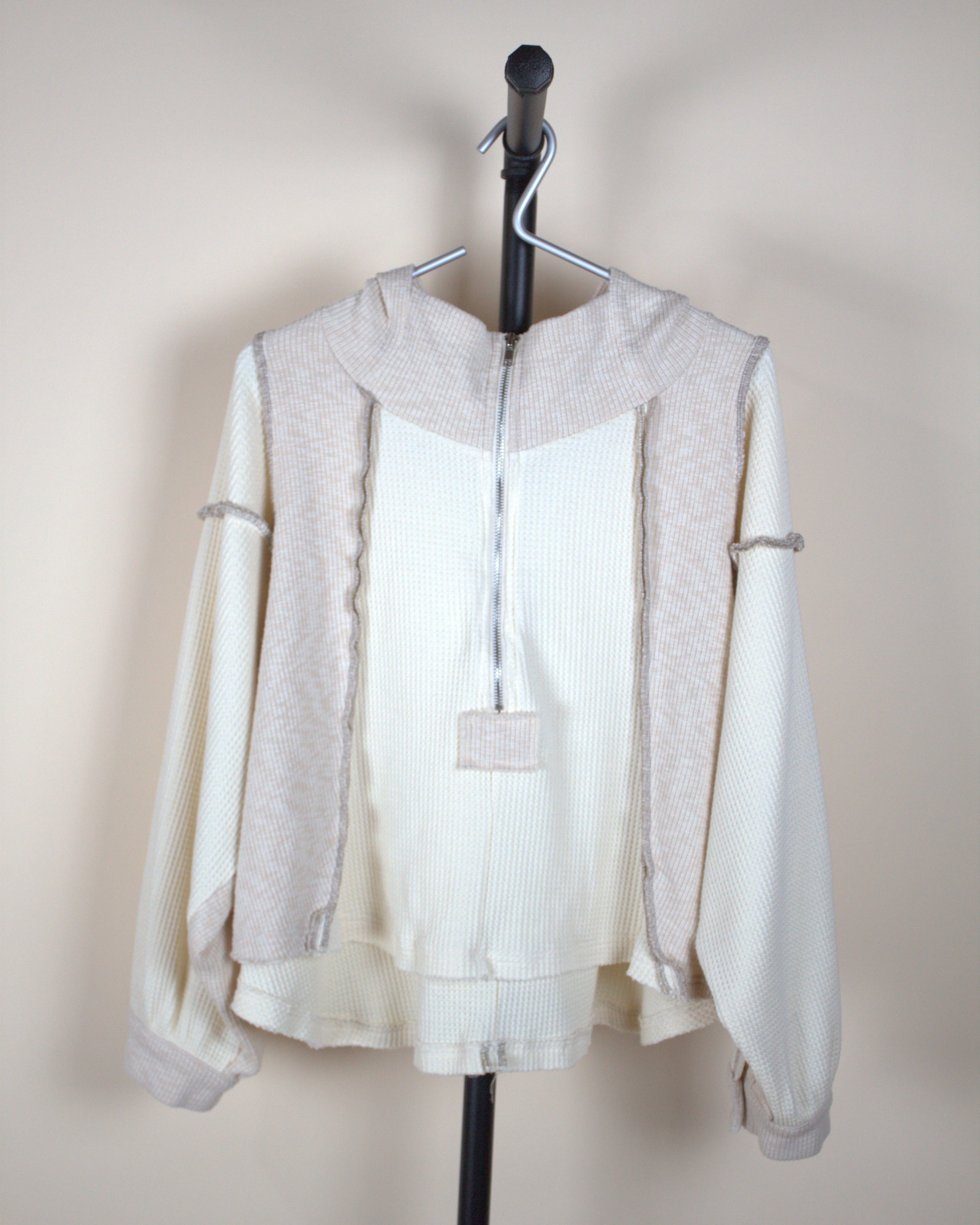 POL Cream Waffle Knit Hooded Pullover